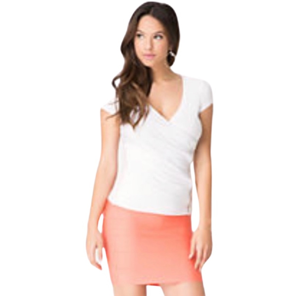Bebe Zip Up Surplice Top White XXS